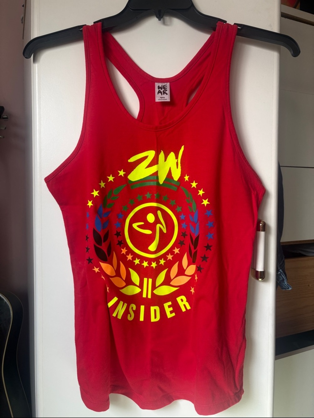 Zumba Fitness Red Tank Top with Multicolor Graphic